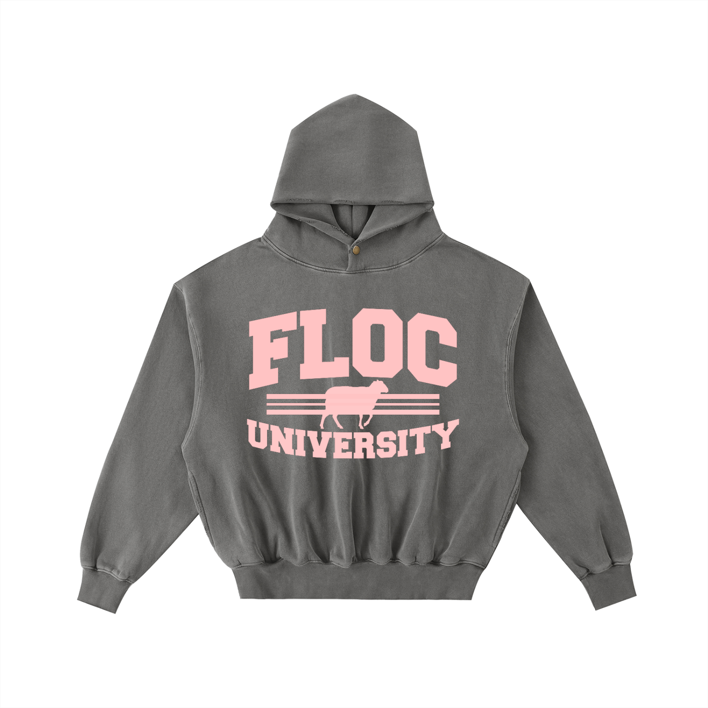 "FLOC UNIVERSITY" - DARK GREY ENZYME WASHED HOODIE