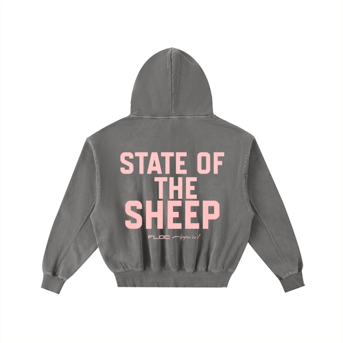 "FLOC UNIVERSITY" - DARK GREY ENZYME WASHED HOODIE